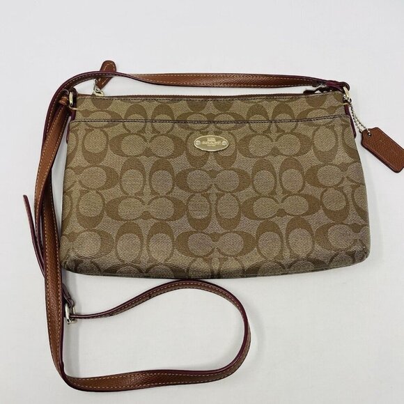 Coach F52657 Signature Crossbody Logo Purse with Removable Pouch in Brown $225 - Picture 2 of 13